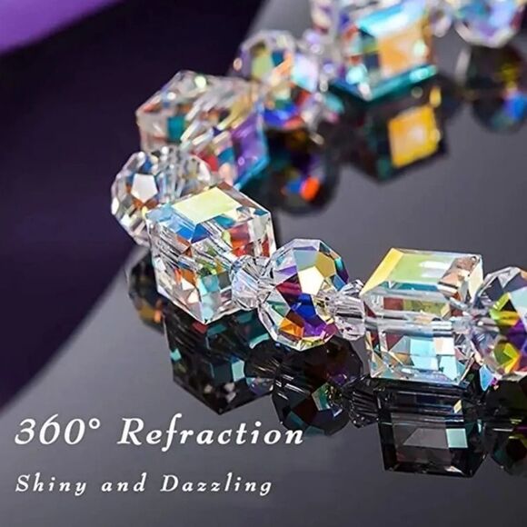 Bracelet with lab Crystals White Silver Plated Chain - Picture 2 of 5